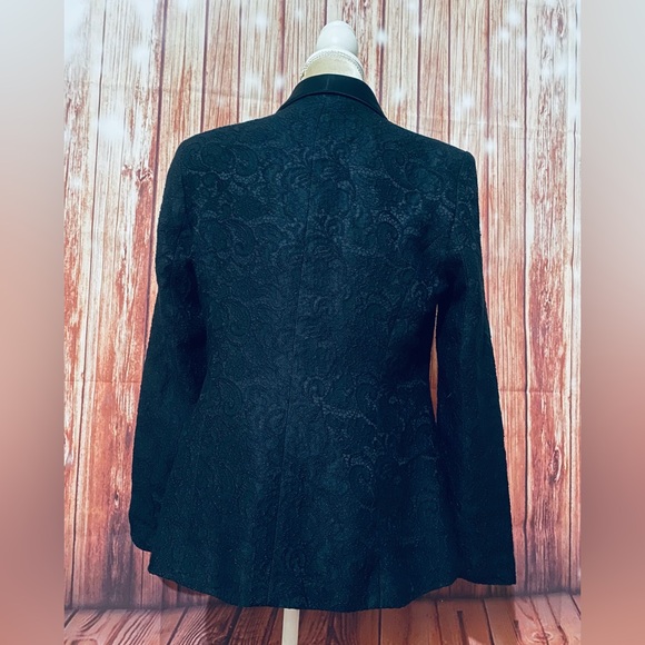 Women’s Size 8 Blazer Liz Claiborne Black Lace Textured Lined Soft Silky Trim - Picture 6 of 10